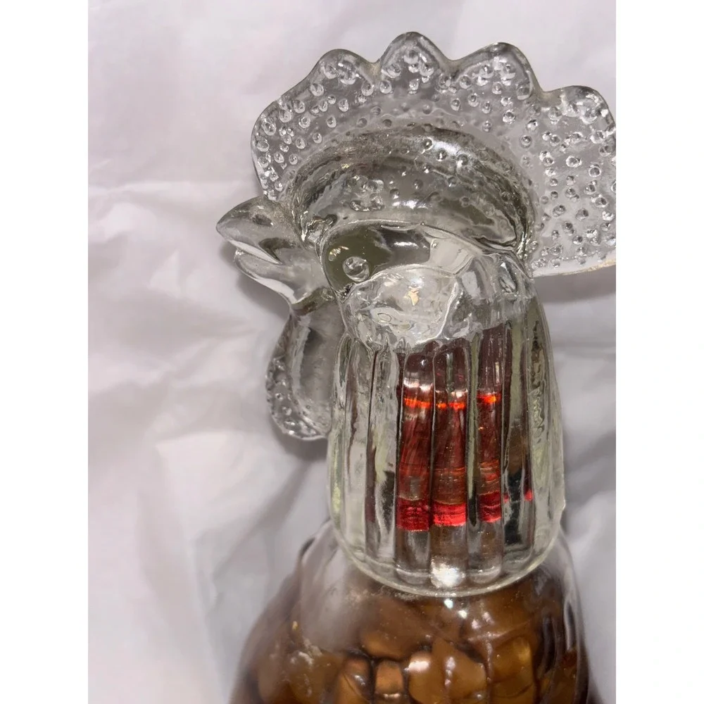 Vintage Glass Rooster Decanter Amber Liquid Filled Farmhouse Decor 12.5